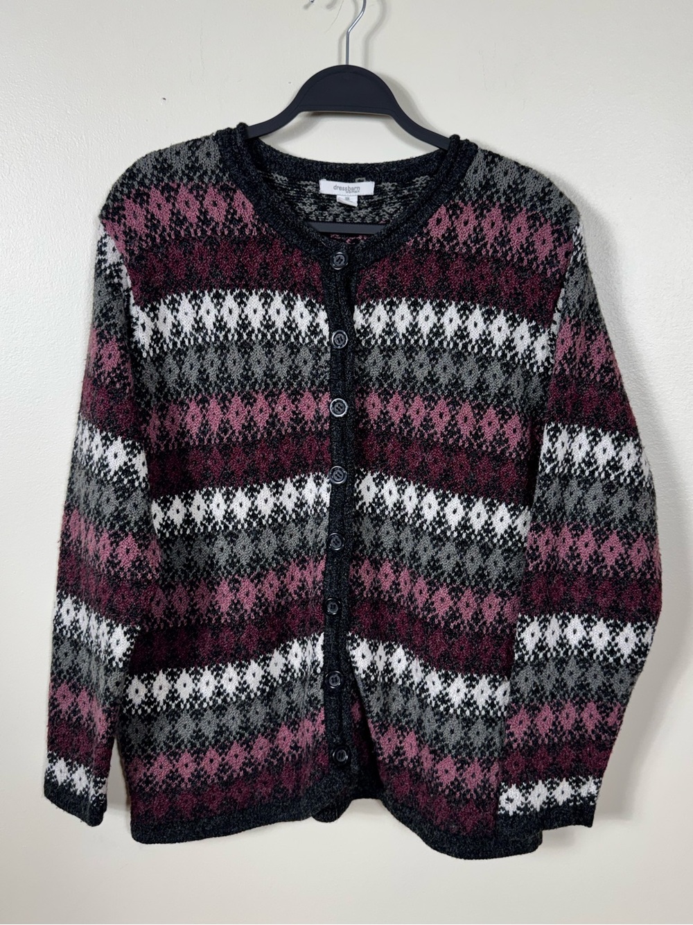 Dressbarn Womens Chunky Fair Isle Cardigan Sweater 1X Nordic Cozy Cabin Winter